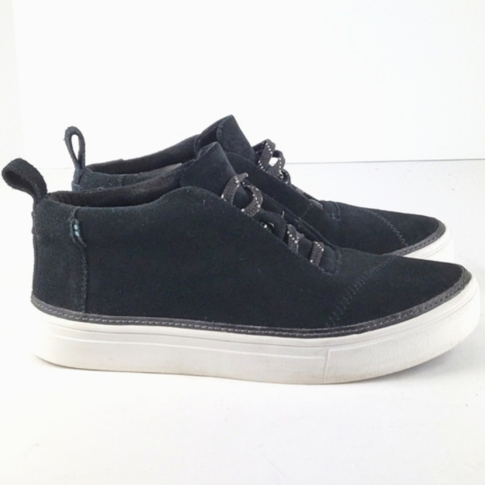 Toms Riley Suede Leather Black Mid Top Hi Top Lace-up Sneaker Bootie Size 5
